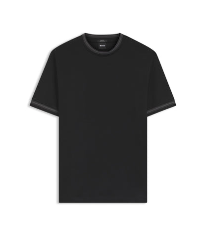 Boss Contrast Tipping Slim Fit T Shirt In Mercerised Cotton Black