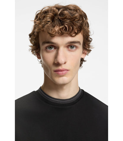 Boss Contrast Tipping Slim Fit T Shirt In Mercerised Cotton Black