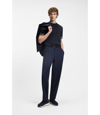 Boss Contrast Tipping Slim Fit T Shirt In Mercerised Cotton Dark Blue