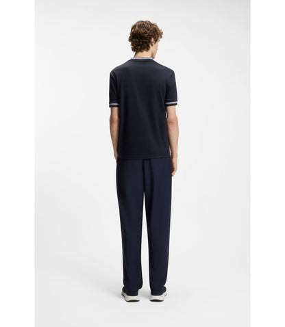 Boss Contrast Tipping Slim Fit T Shirt In Mercerised Cotton Dark Blue