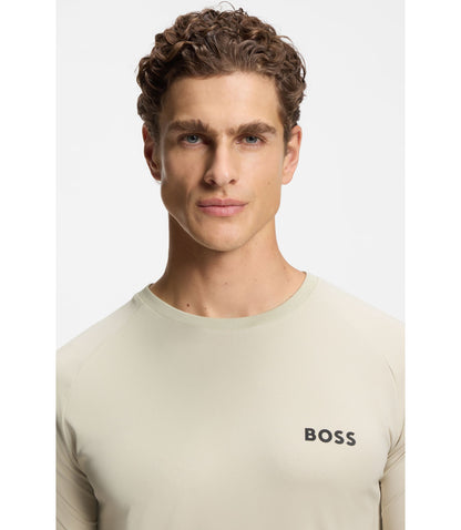 Boss Active Quick Dry Slim Fit T Shirt With Four Way Stretch Light Beige