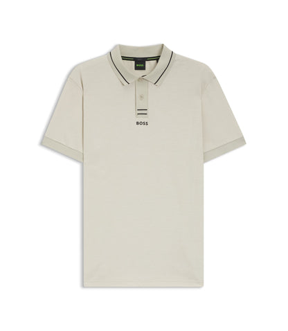 Boss Centred Logo Slim Fit Polo Shirt In Cotton Piqu Light Beige