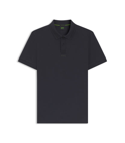 Boss Centred Logo Slim Fit Polo Shirt In Cotton Piqu Dark Blue