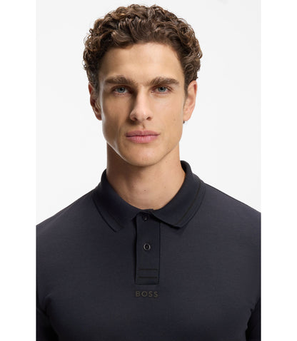 Boss Centred Logo Slim Fit Polo Shirt In Cotton Piqu Dark Blue