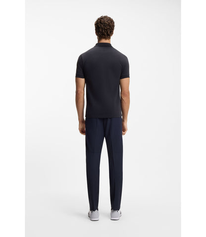 Boss Centred Logo Slim Fit Polo Shirt In Cotton Piqu Dark Blue