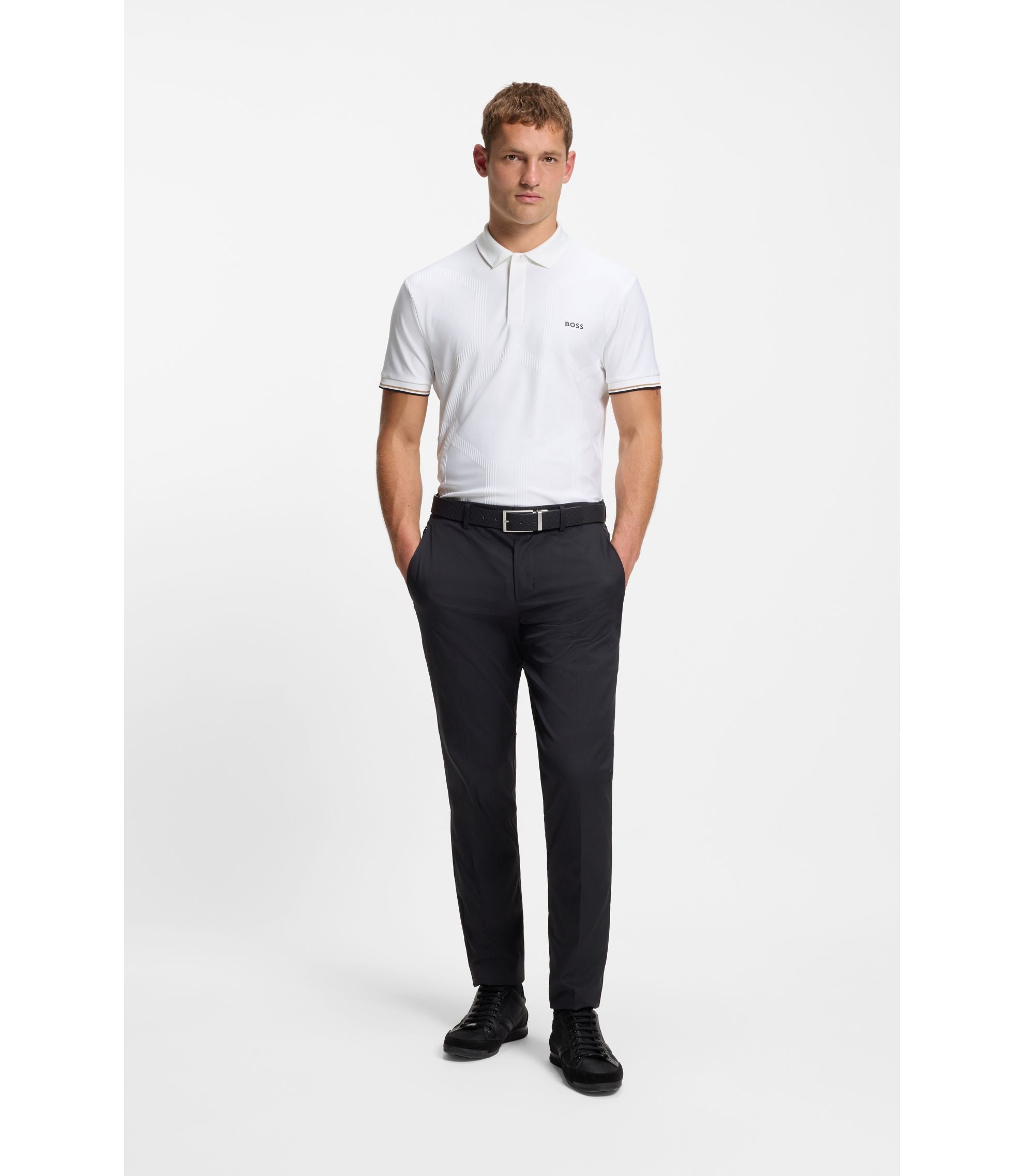 Boss Bodymap Detail Polo Shirt With Quick Dry Performance White
