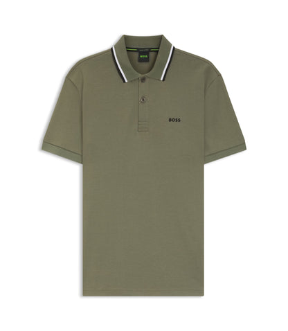 Boss Paddy Slim Fit Polo Shirt In Interlock Cotton Khaki