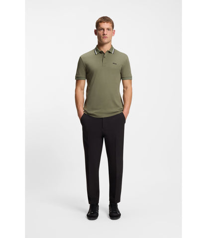 Boss Paddy Slim Fit Polo Shirt In Interlock Cotton Khaki