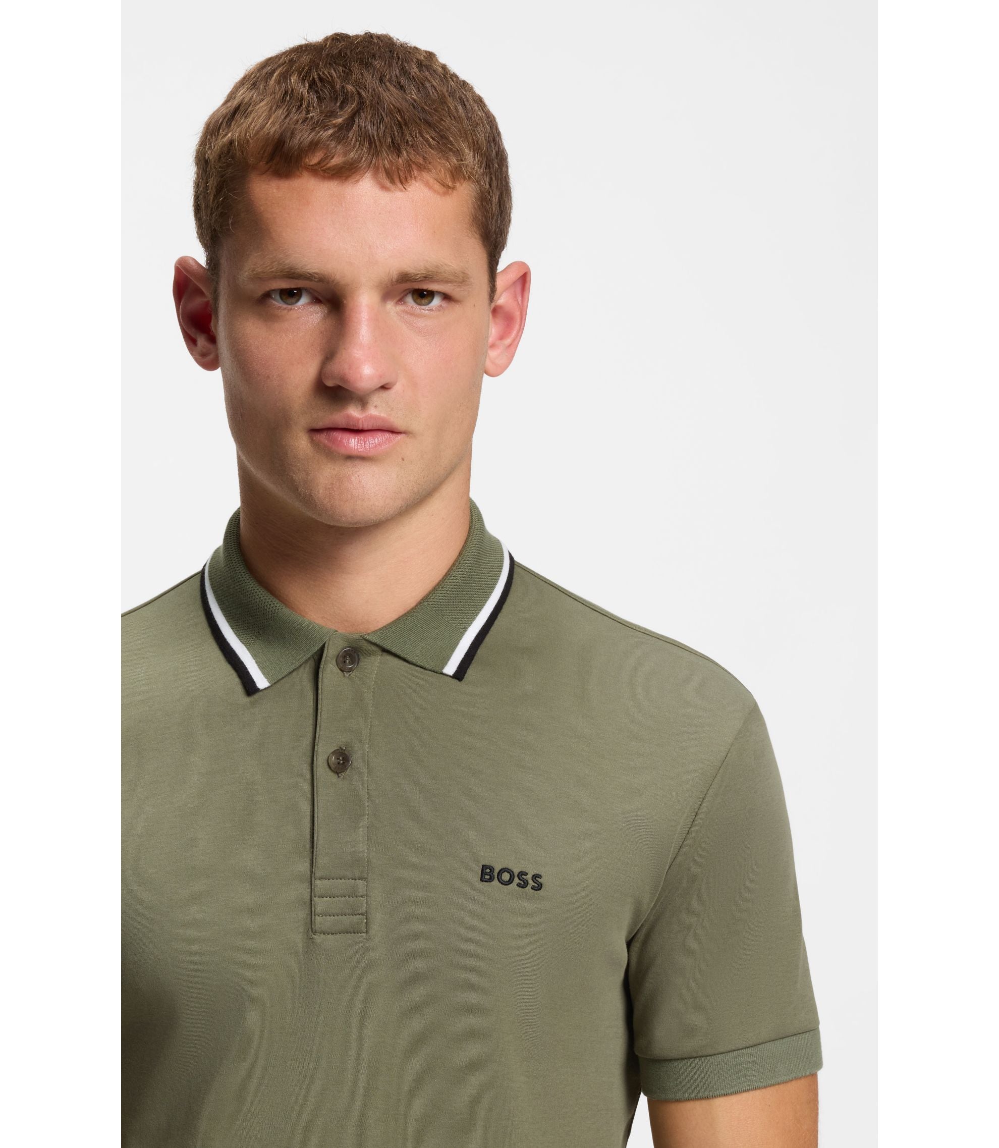 Boss Paddy Slim Fit Polo Shirt In Interlock Cotton Khaki