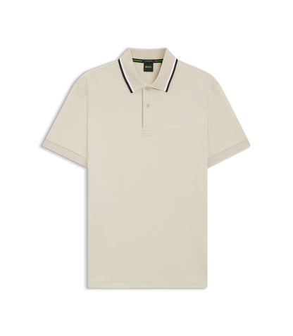 Boss Paddy Slim Fit Polo Shirt In Interlock Cotton Light Beige
