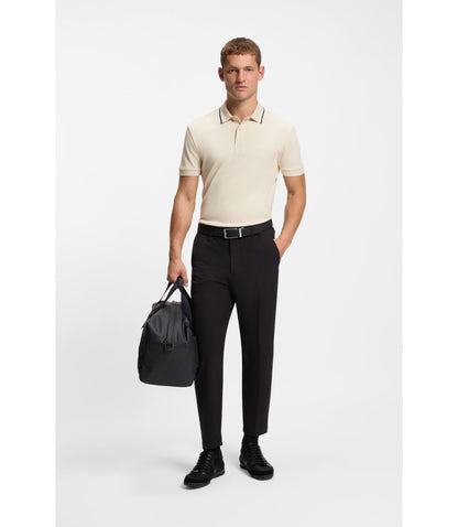 Boss Paddy Slim Fit Polo Shirt In Interlock Cotton Light Beige