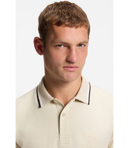 Boss Paddy Slim Fit Polo Shirt In Interlock Cotton Light Beige