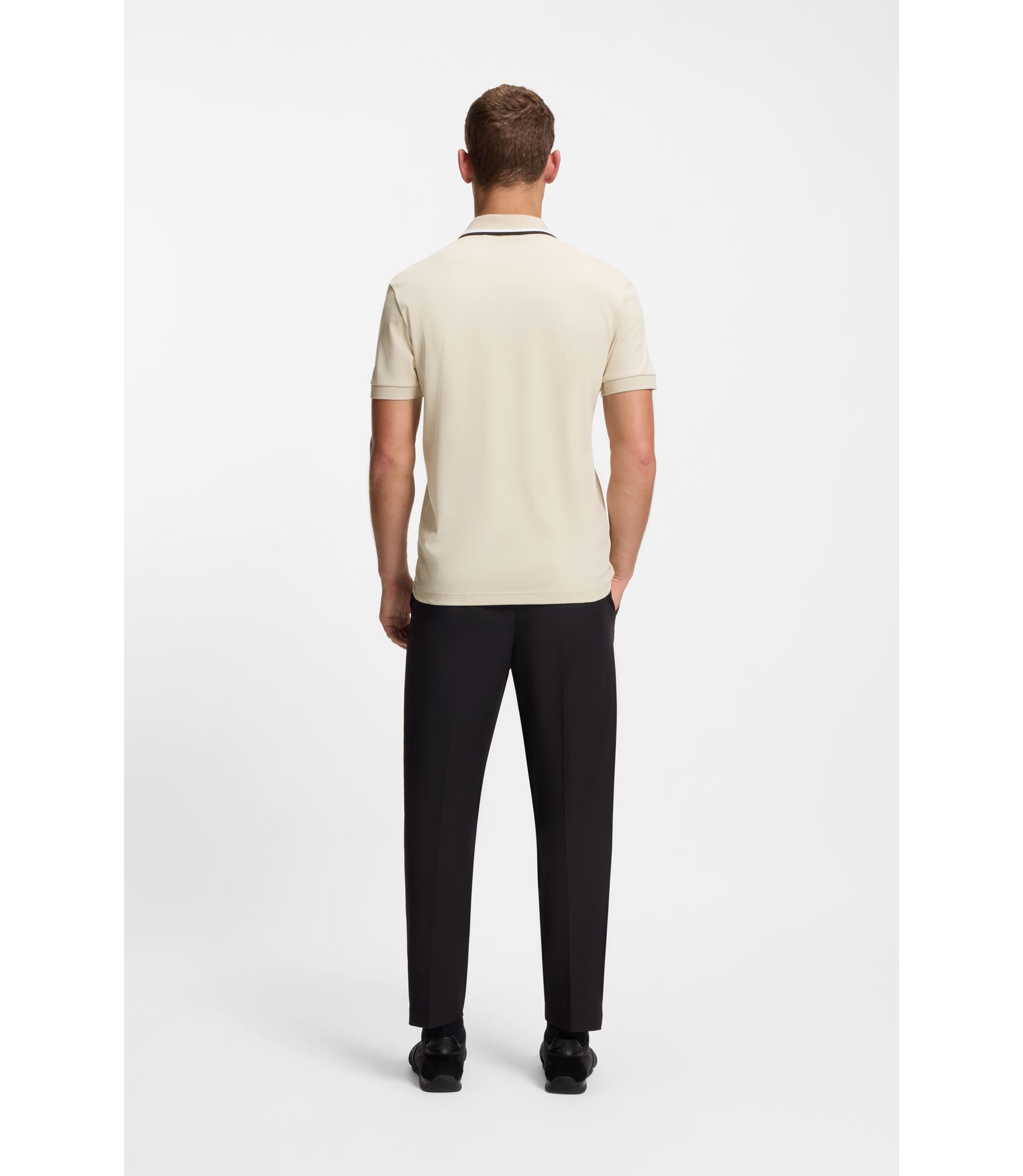 Boss Paddy Slim Fit Polo Shirt In Interlock Cotton Light Beige
