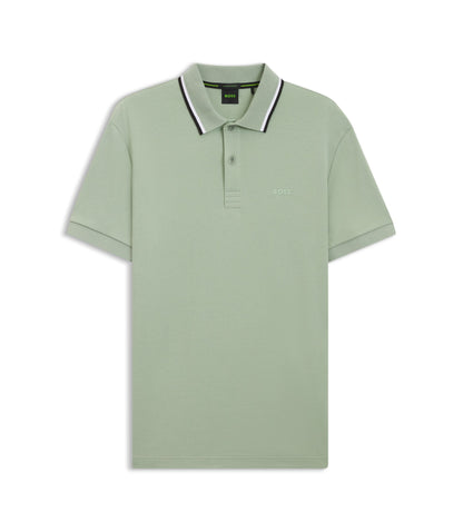 Boss Paddy Slim Fit Polo Shirt In Interlock Cotton Light Green