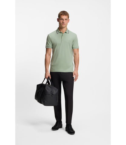 Boss Paddy Slim Fit Polo Shirt In Interlock Cotton Light Green