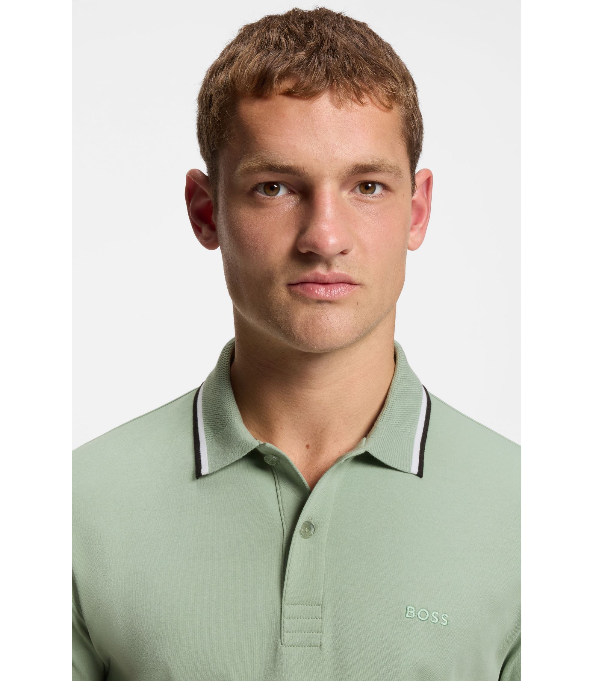 Boss Paddy Slim Fit Polo Shirt In Interlock Cotton Light Green