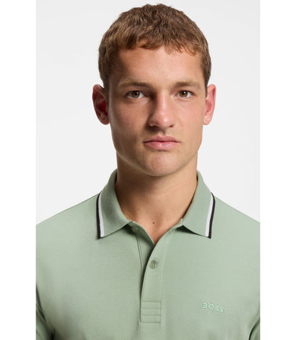 Boss Paddy Slim Fit Polo Shirt In Interlock Cotton Light Green