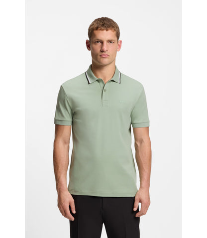 Boss Paddy Slim Fit Polo Shirt In Interlock Cotton Light Green
