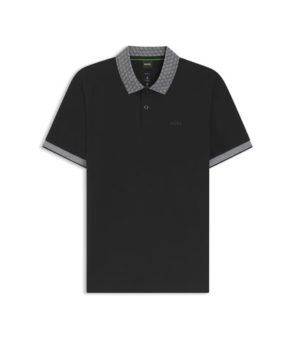 Boss Paddy Polo Shirt In Stretch Cotton Piqu Black