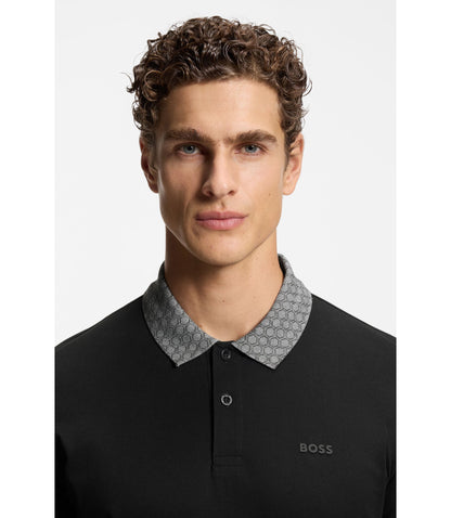 Boss Paddy Polo Shirt In Stretch Cotton Piqu Black