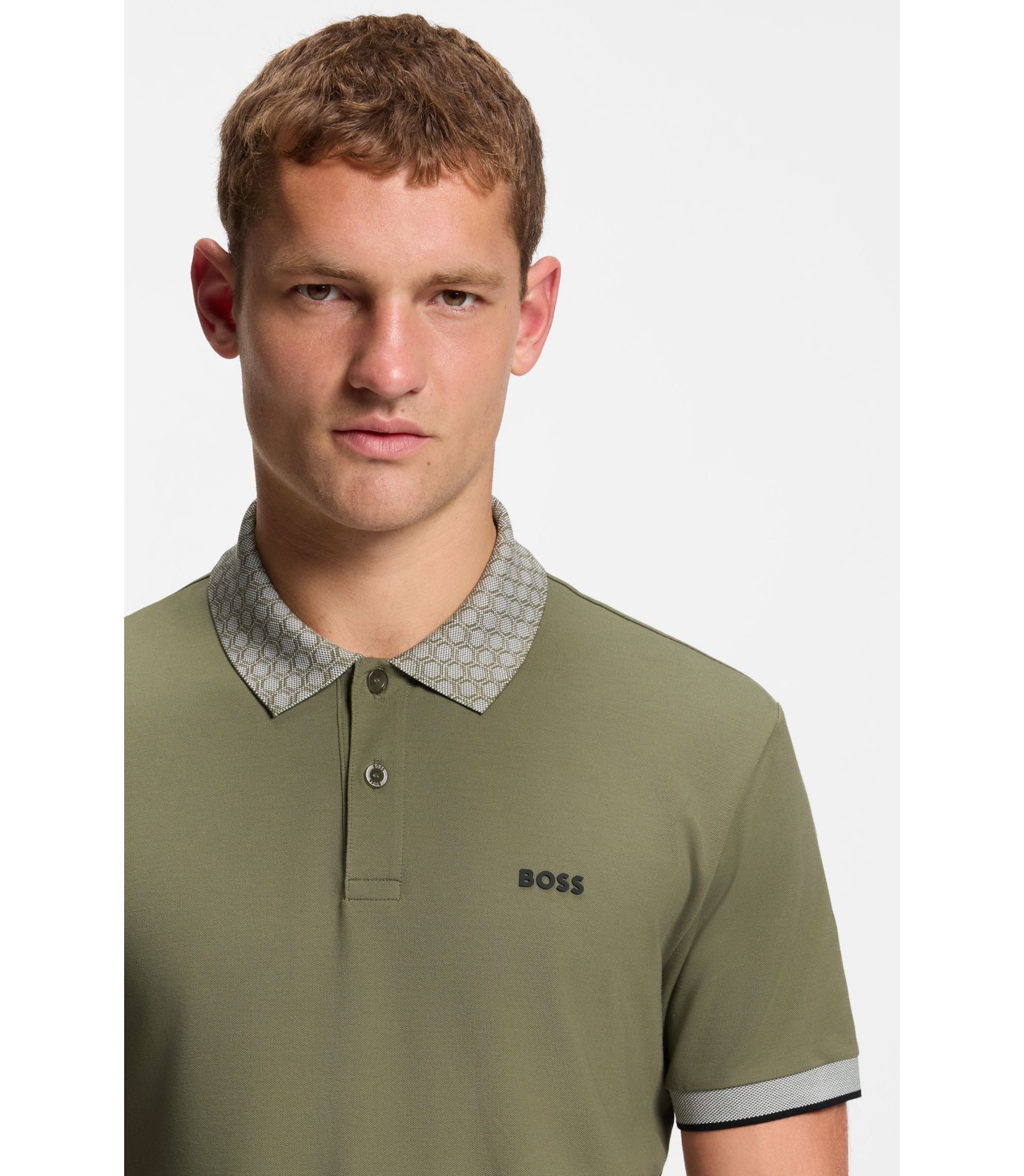 Boss Paddy Polo Shirt In Stretch Cotton Piqu Khaki