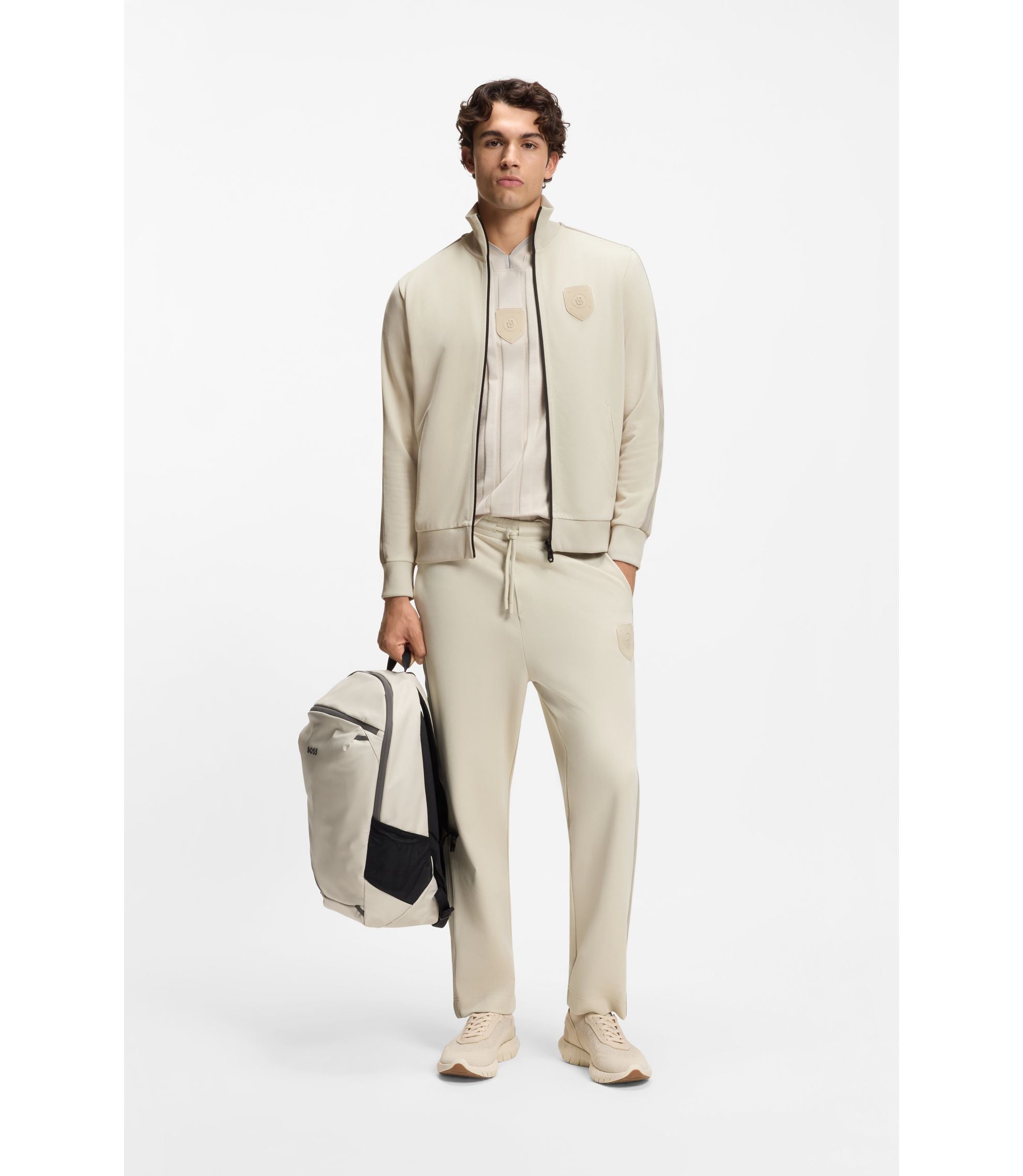 Boss Crest Logo Sweatshirt In A Relaxed Fit Light Beige