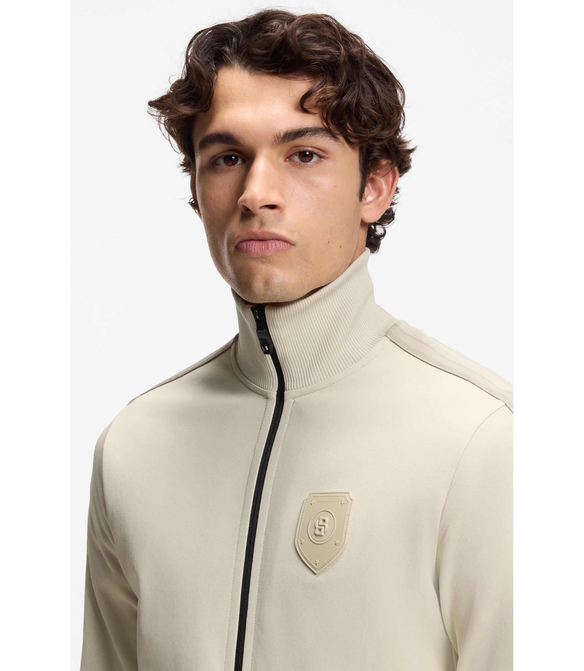 Boss Crest Logo Sweatshirt In A Relaxed Fit Light Beige
