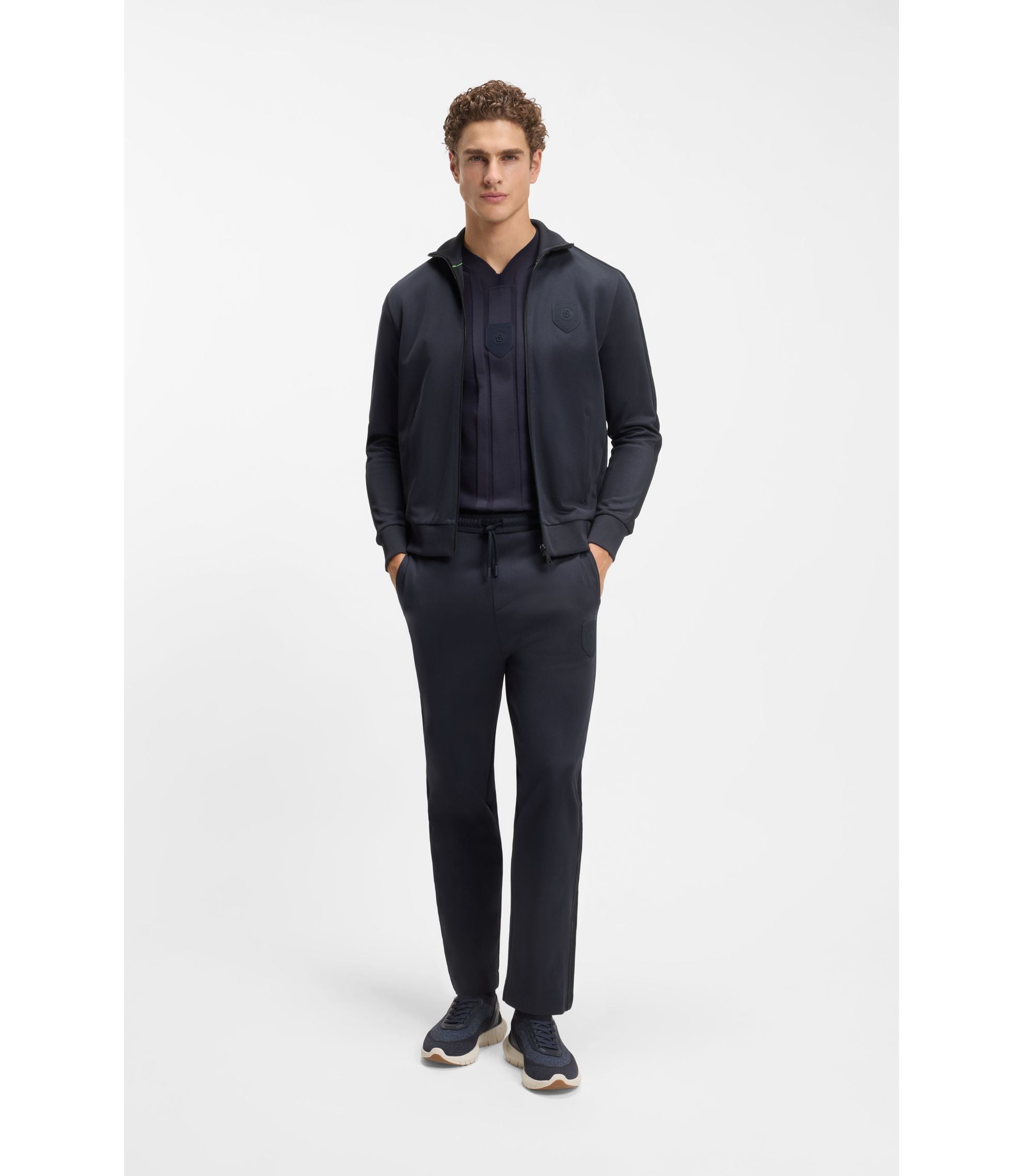 Boss Crest Logo Sweatshirt In A Relaxed Fit Dark Blue