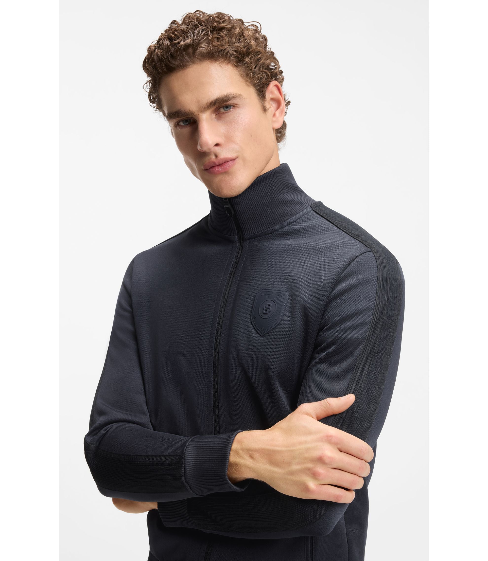Boss Crest Logo Sweatshirt In A Relaxed Fit Dark Blue