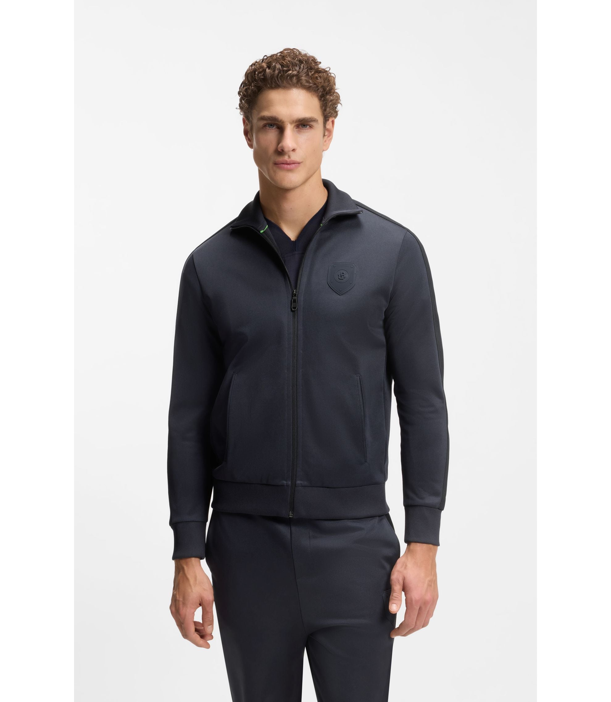 Boss Crest Logo Sweatshirt In A Relaxed Fit Dark Blue