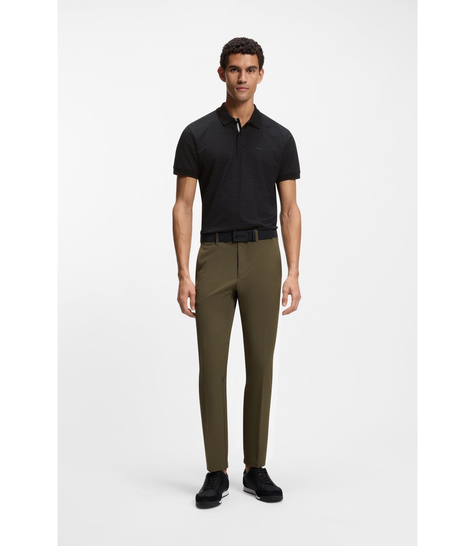 Boss Printed Polo Shirt In Cotton Piqu Black