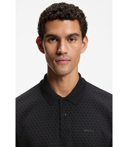 Boss Printed Polo Shirt In Cotton Piqu Black