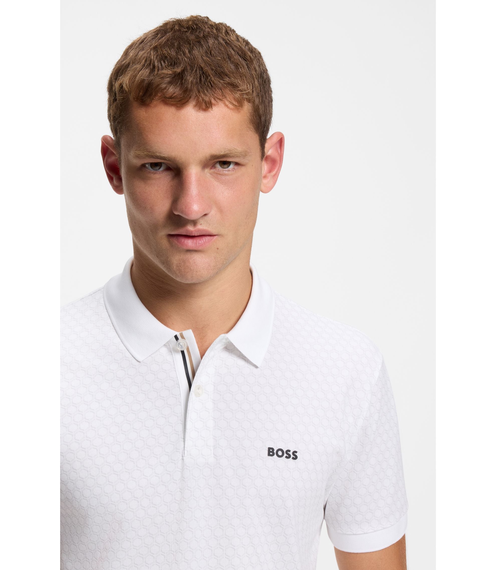 Boss Printed Polo Shirt In Cotton Piqu White