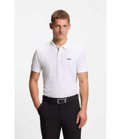 Boss Printed Polo Shirt In Cotton Piqu White