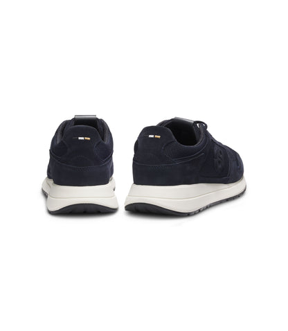 Boss Suede Trim Trainers With Double B Monogram Dark Blue Dark Blue