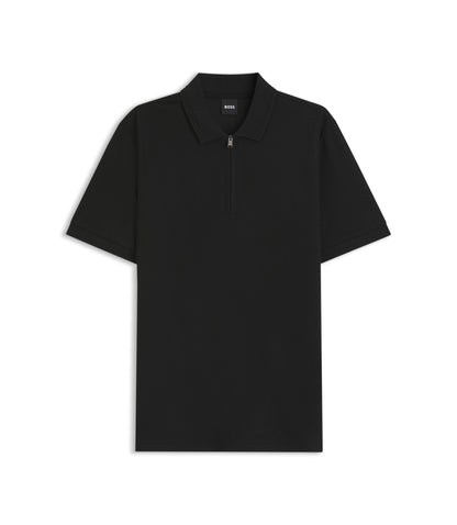 Boss Zip Placket Polo Shirt In A Cotton Blend Black