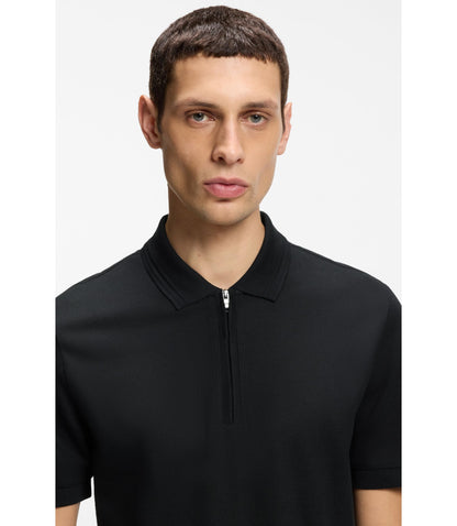 Boss Zip Placket Polo Shirt In A Cotton Blend Black