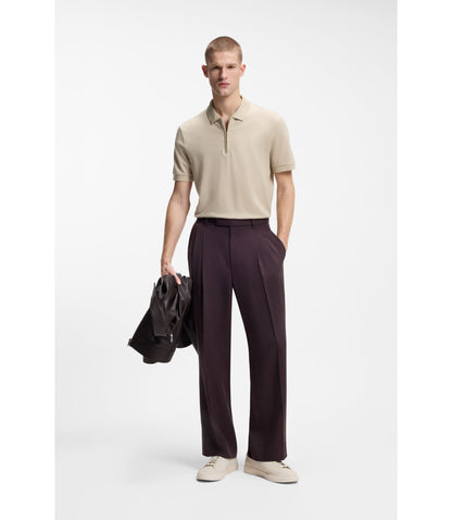 Boss Zip Placket Polo Shirt In A Cotton Blend Light Beige