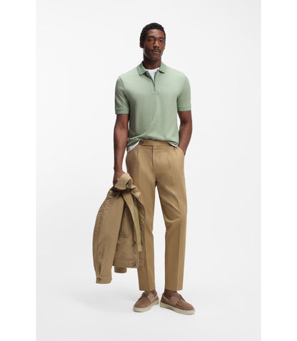 Boss Zip Placket Polo Shirt In A Cotton Blend Light Green