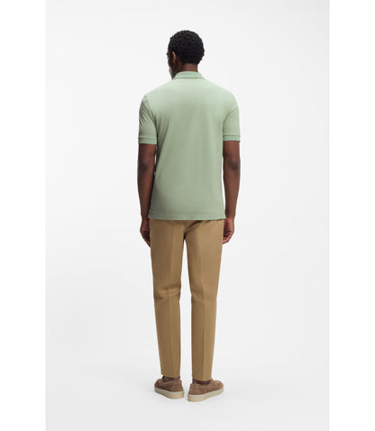 Boss Zip Placket Polo Shirt In A Cotton Blend Light Green