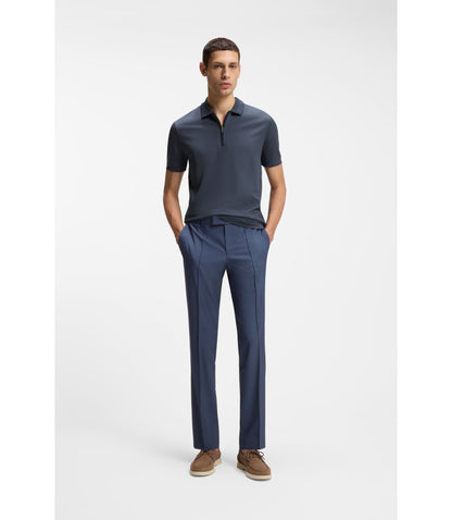 Boss Zip Placket Polo Shirt In A Cotton Blend Light Blue