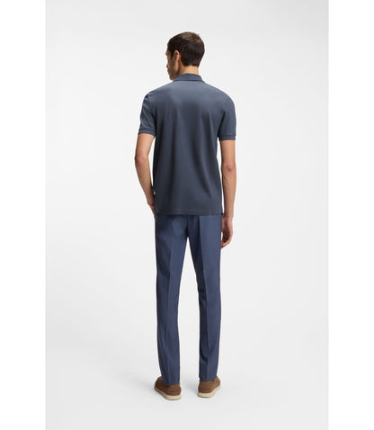 Boss Zip Placket Polo Shirt In A Cotton Blend Light Blue