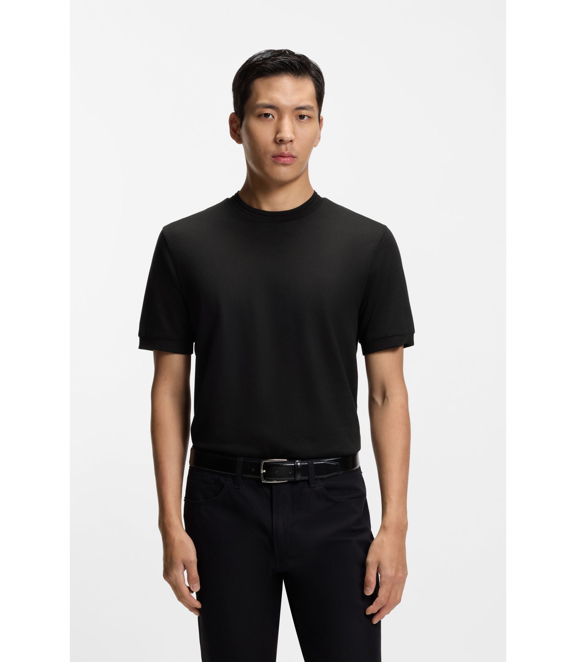 Boss Regular Fit T Shirt In A Mercerised Cotton Blend Black