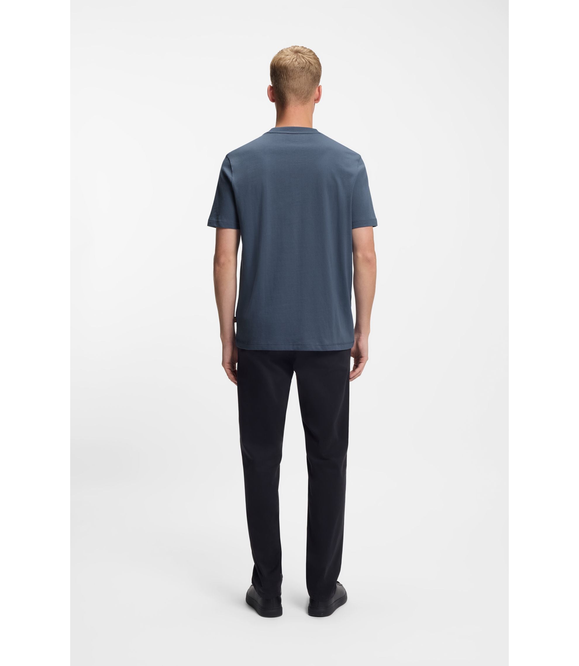 Boss Printed Artwork T Shirt In Cotton Jersey Light Blue