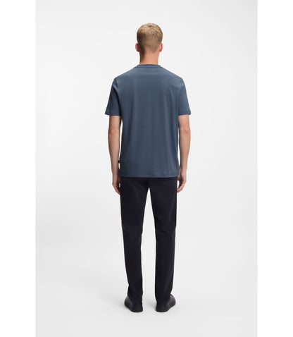 Boss Printed Artwork T Shirt In Cotton Jersey Light Blue