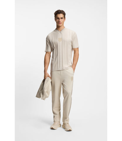 Boss Textured Stripe T Shirt In Cotton Light Beige