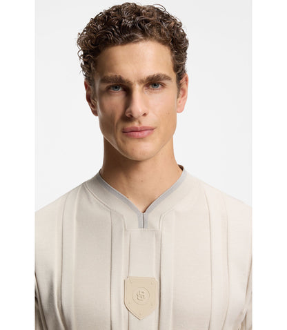 Boss Textured Stripe T Shirt In Cotton Light Beige