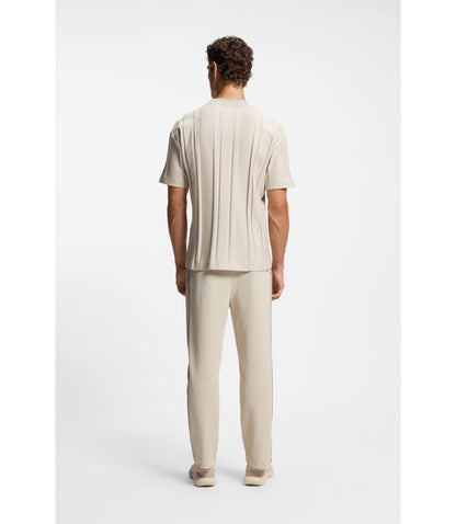 Boss Textured Stripe T Shirt In Cotton Light Beige