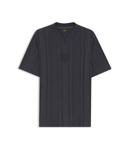 Boss Textured Stripe T Shirt In Cotton Dark Blue