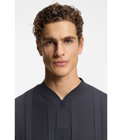 Boss Textured Stripe T Shirt In Cotton Dark Blue